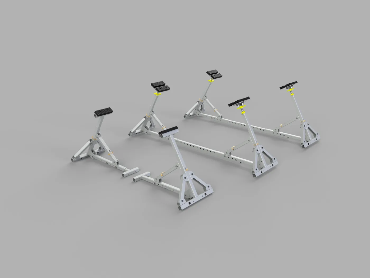 Configuration Cradle B à 6 appuis : 2 bers à allonge en T, les autres avec allonge