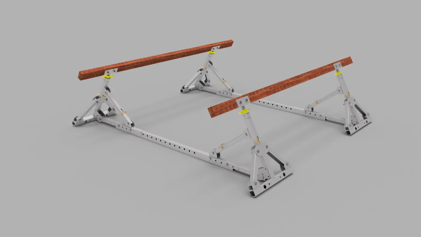Montage Cradle B avec deux poutres en bois posées sur les bers